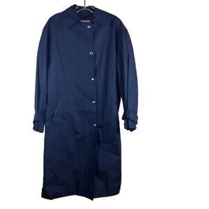 WE-AR4 Navy Blue Rain Utility Coat Long Trench Jacket Snap Front Women's Size M